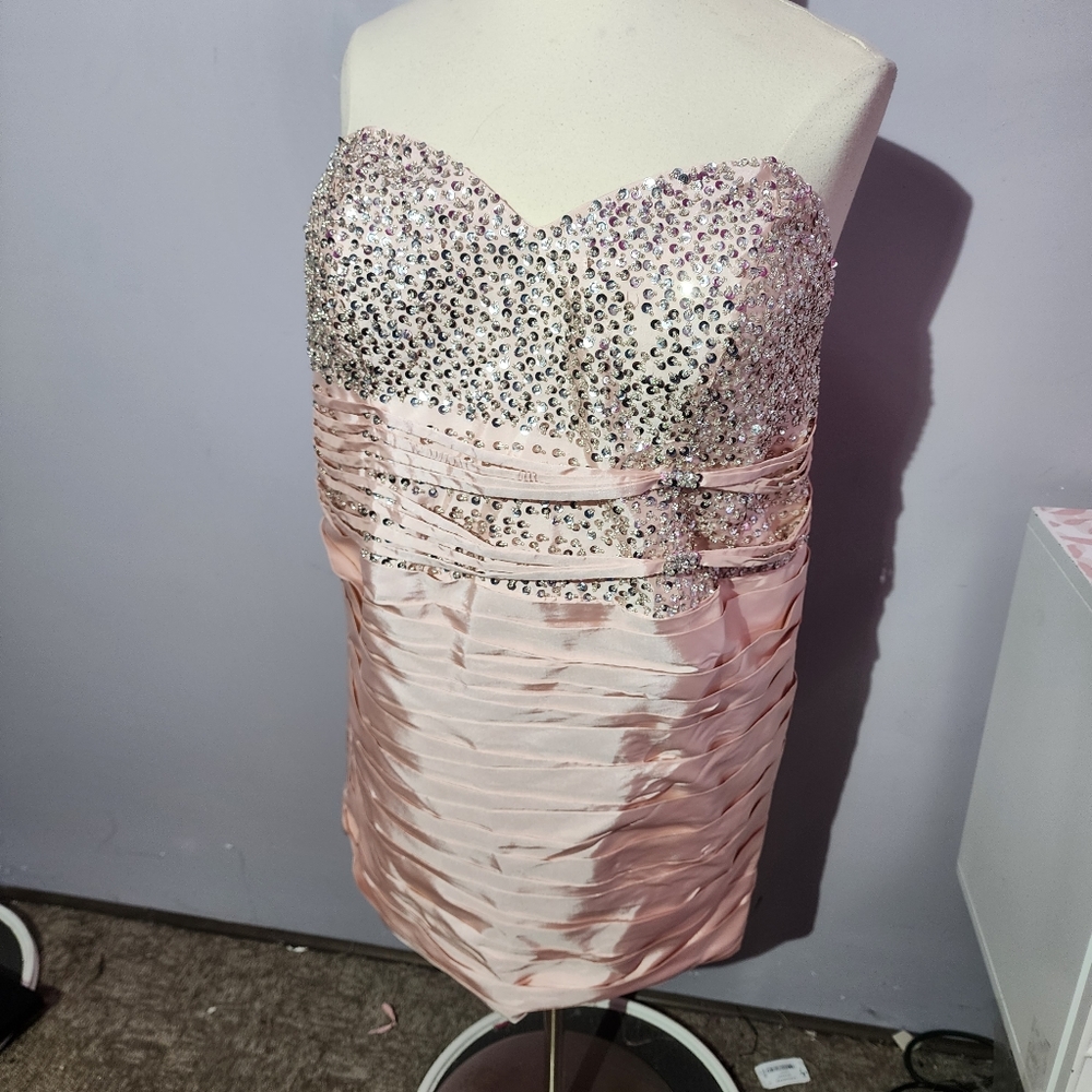 JJ'S House peach sequin sweetheart neckline mini dress plus size 24w